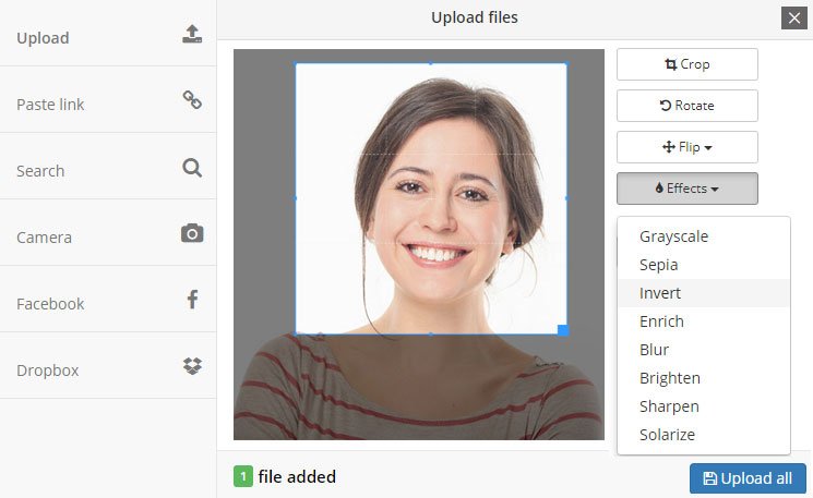 Website file uploader screenshot